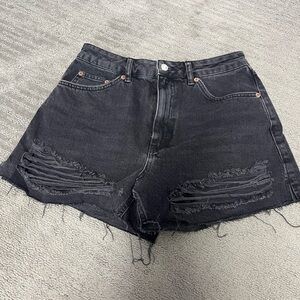 Topshop Women's Black Distressed Denim Shorts